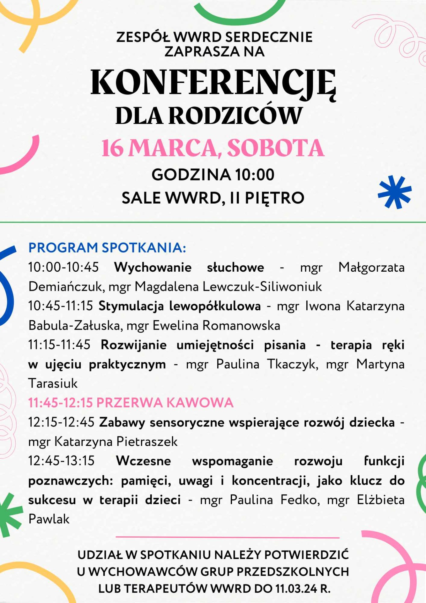 Plakat "Konferencja dla rodziców".