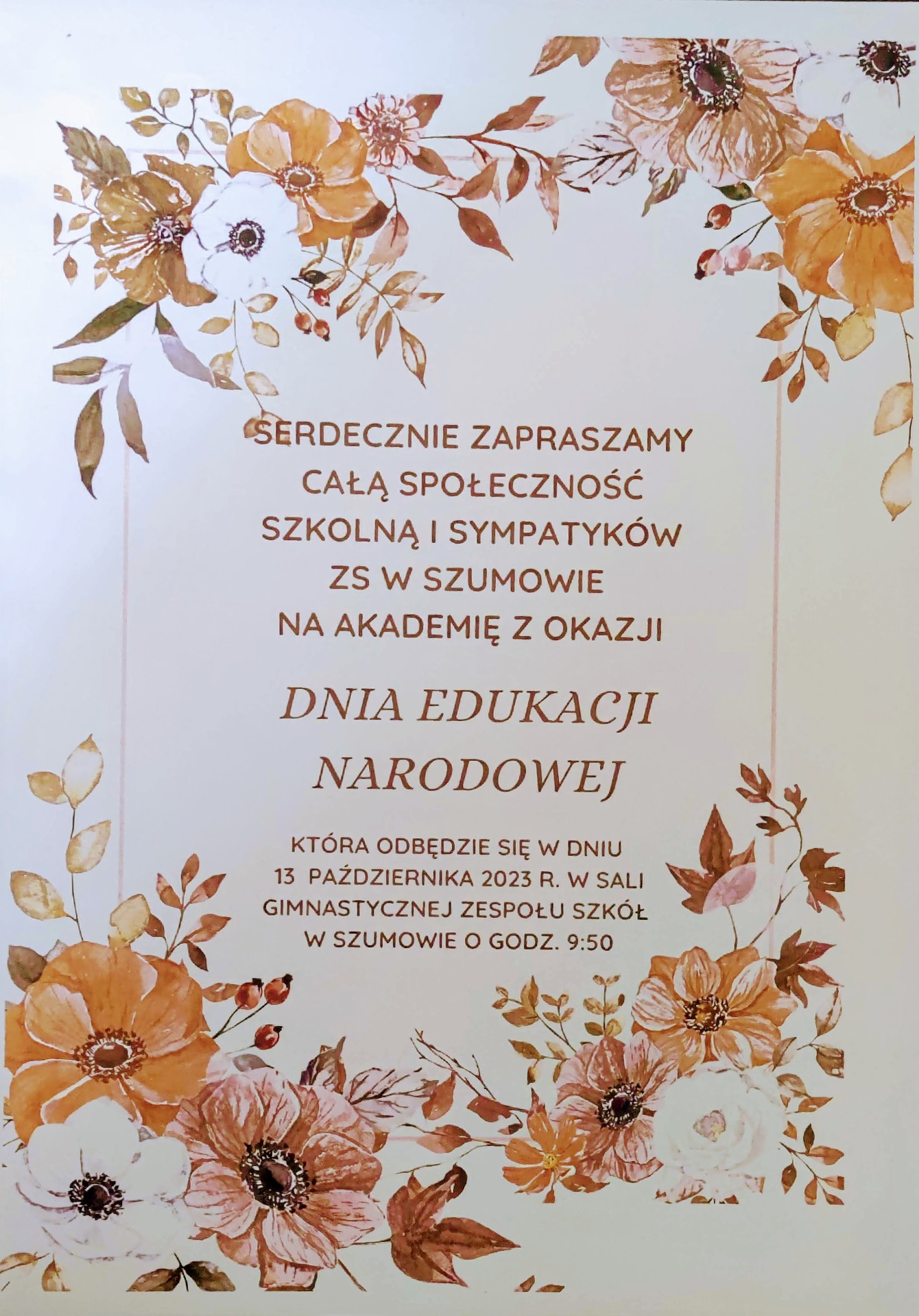 Zaproszenie na obchody Dnia Edukacji Narodowej w Zespole Szkół w Szumowie - Obrazek 1