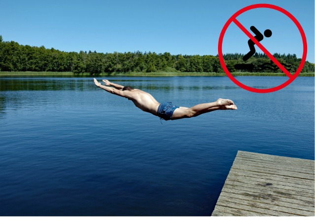 Grafika: Elżbieta Krząstek - Janeczko
Skok, do wody, znak zakazujący skakanie do wody