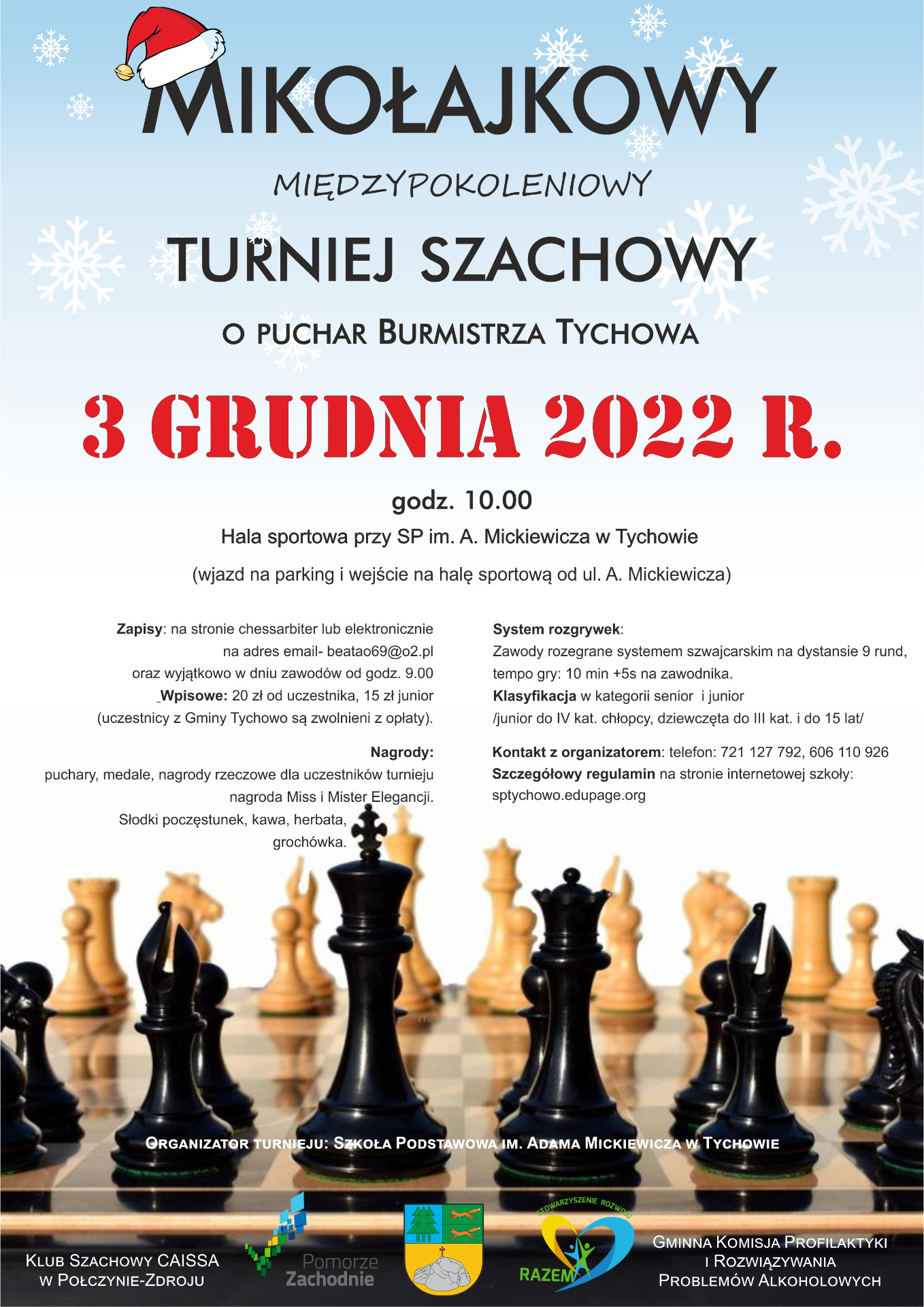 Plakat promujący turniej szachowy 2022 Z LOGO