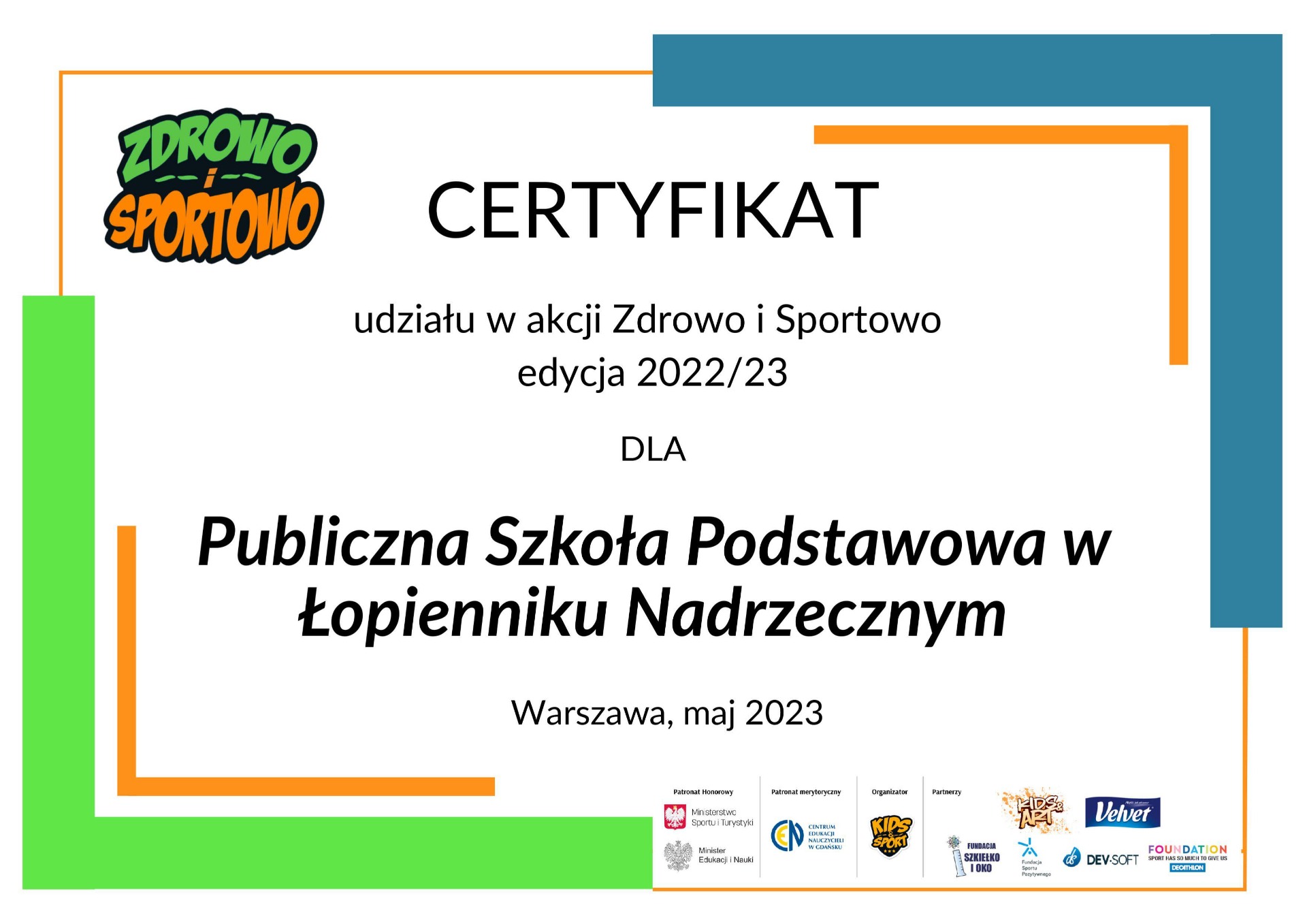 Certyfikat "Zdrowo i Sportowo” - Obrazek 1