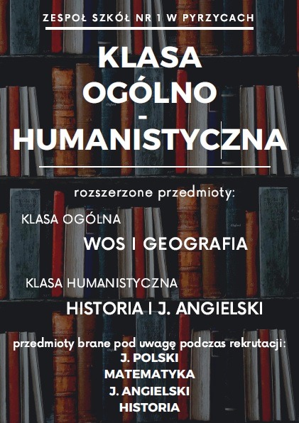 Klasa ogólno-humanistyczna - plakat informujący o przedmiotach rozszerzonych.