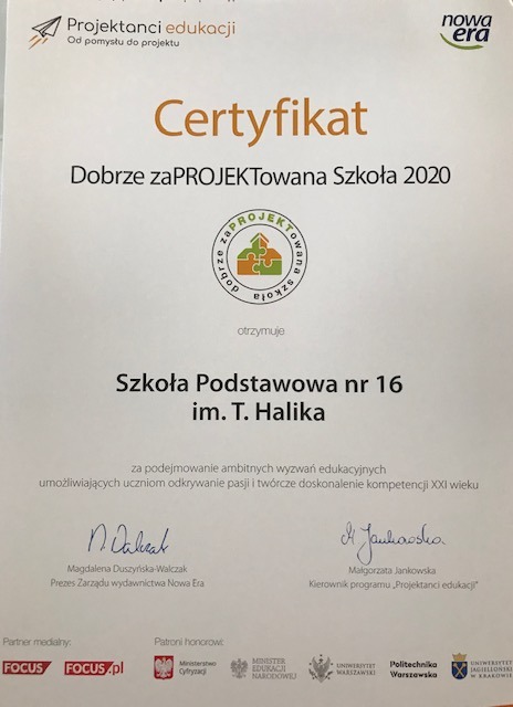 Certyfikat Dobrze zaPROJEKTowana Szkoła 2020 - Obrazek 1