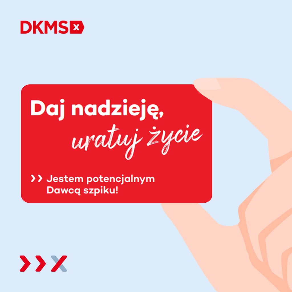 Plakat promujący DKMS - karta z napisem: Daj nadzieję, uratuj życie.